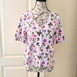 Floral Top Boxy Button Up Cropped Flowy Short Sleeve Frank And Oak Size Small